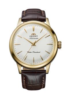 Orient Bambino automatic watch in steel and brown leather