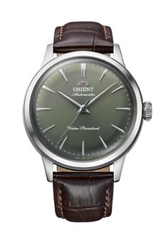 Orient Bambino 36mm automatic watch in green with leather strap