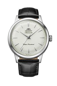 Orient Bambino 36mm automatic watch in white with black leather strap