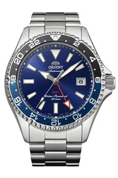Orient Mako GMT automatic watch in steel with blue dial