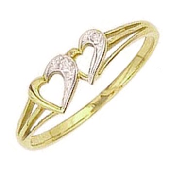 9 kt double heart diamond gold ring w/ 2 x 0,005 ct