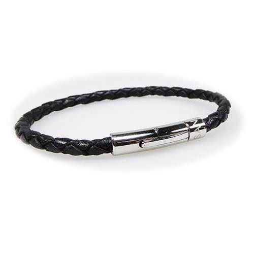 San - Link of joy Men\'s Jewellery by San Leather/stainless steel bracelet shiny, model 48001-black