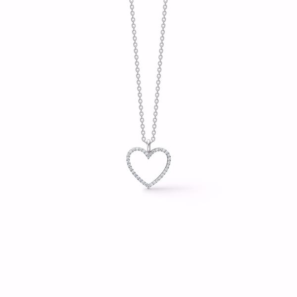 Heart-shaped pendant with small, linked loop chain, simple and elegant design on white background.