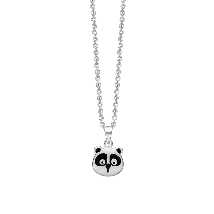 Oprør Pjece Slumkvarter 16323001, Støvring Design's Cute panda pendant with satin finish and black  enamel. Measures 10 x 9 mm, chain 38 cm