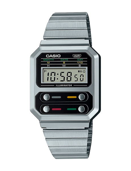 Casio model A100WE-1AEF buy it at your Watch and Jewelery shop