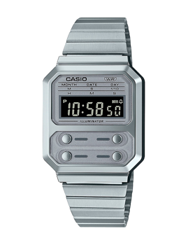 Casio model A100WE-7BEF buy it at your Watch and Jewelery shop