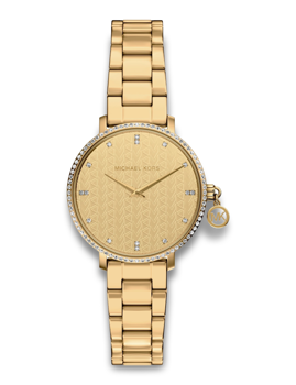 Michael Kors MK7572 Women's Gold-Tone Watch with Signature Monogram Dial