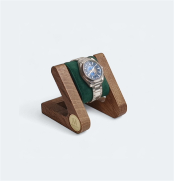 Watch stand in dark oak - place your watch with style! - multiple leather colors