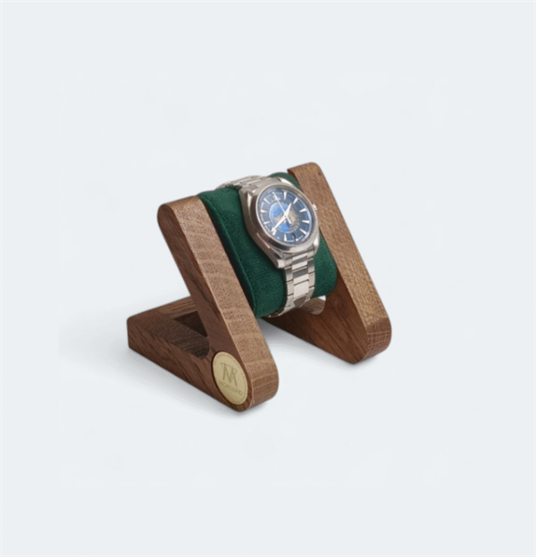Watch stand in dark oak - place your watch with style! - multiple leather colors