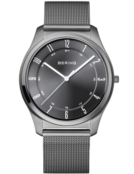 Bering men's watch with a gradient dial, mesh strap, and hour markers with 24-hour indicators.