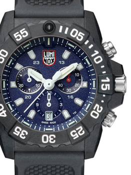 Navy Seal watch with blue dial, sub-dials, date window, luminescent hands, and marked rotating bezel.