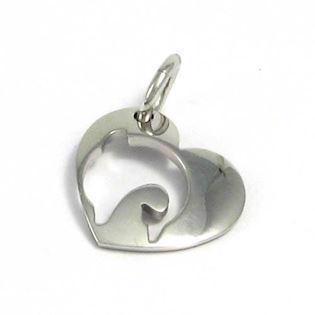 14 ct white gold heart pendant with jumping dolphin