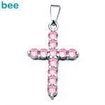 Silver cross pendant With Pink Cubic Zirconia