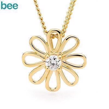 Flower pendant in gold and with large zirconia as bud