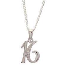 16 numbers White gold pendant with 0,005 ct diamondWhite gold letter pendant with 0,005 ct diamond